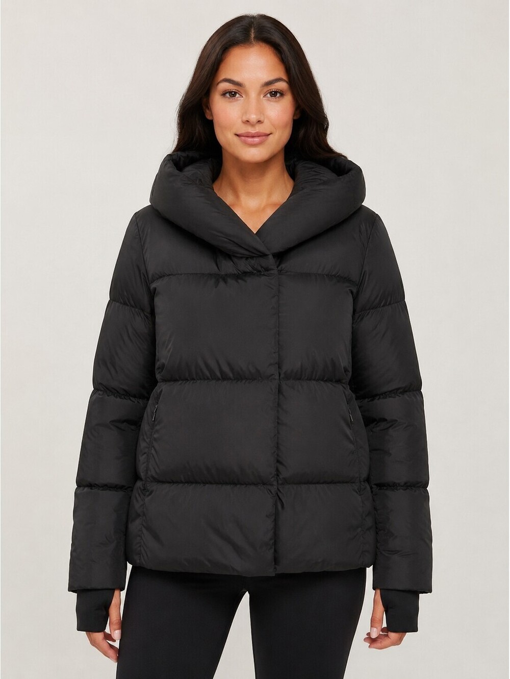 Halara Black Hooded Puffer Jacket High Collar Size XS